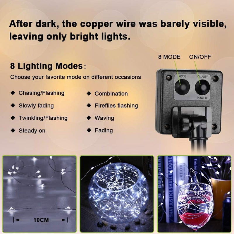 BRIZLER Outdoor Solar Fairy Lights 2 Pack, Total 132FT 400 LED Solar String Lights, 8 Modes Solar Christmas Lights with Memory Waterproof Outside Twinkle Lights for Indoor Wedding Party Cool White - Image 3